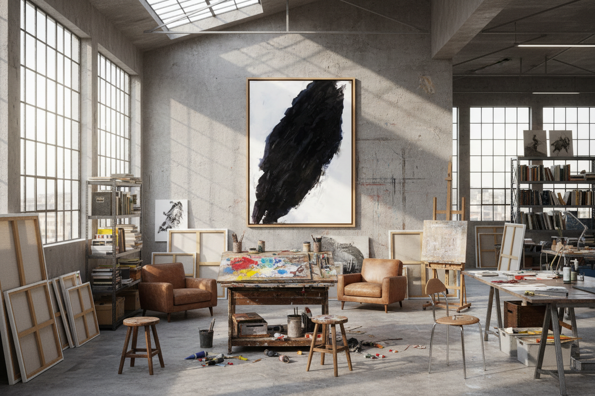 Burned Wood 100x140 cm in Atelier - zweite Variante