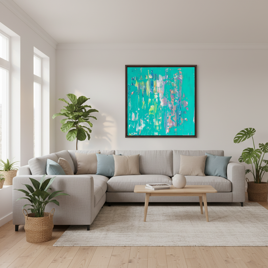 Gemälde 100x100 im Wohnzimmer