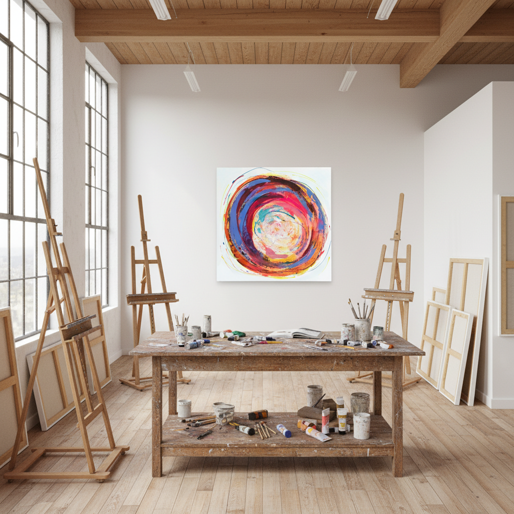 Gemälde 100x100 realistisch im Atelier