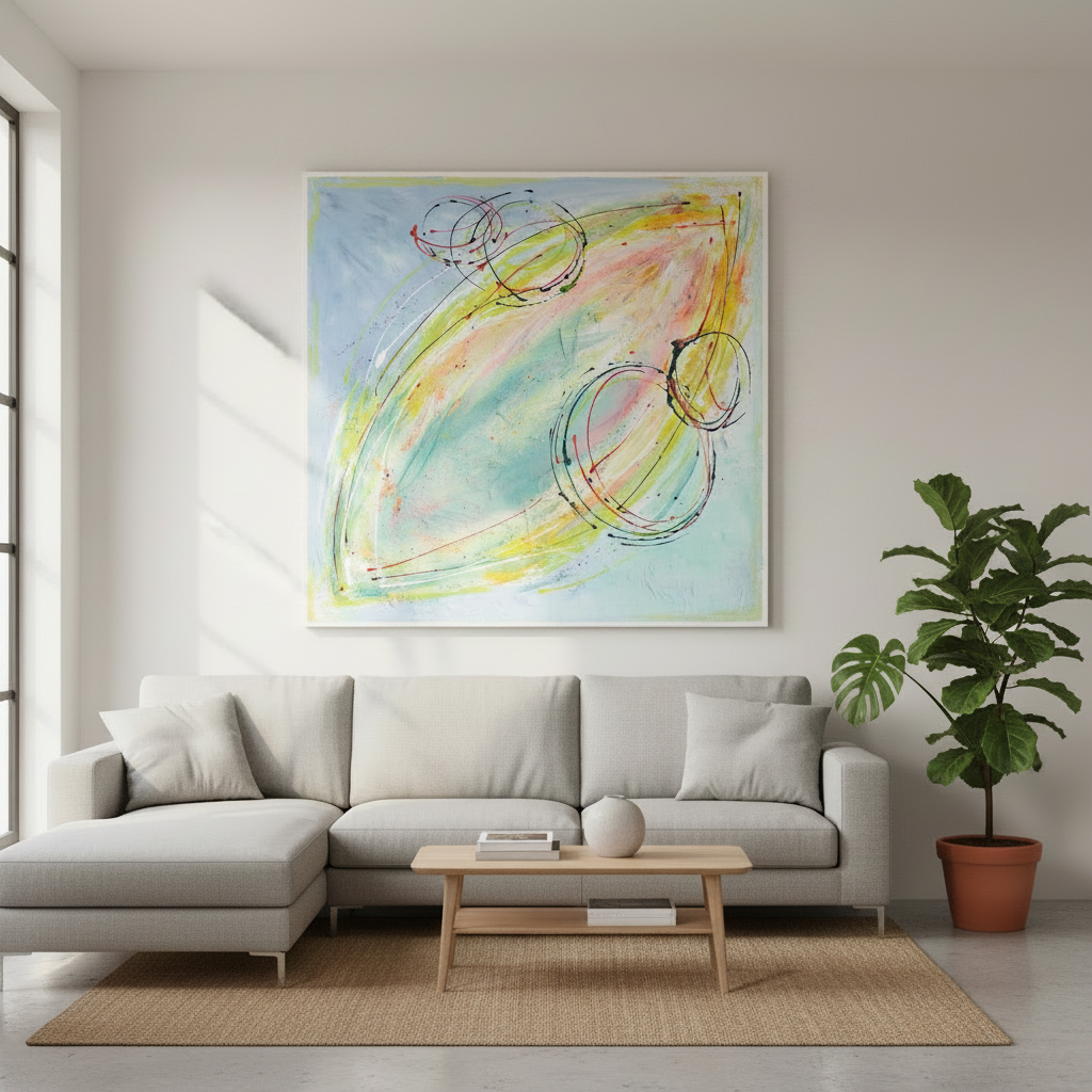Gemälde 120x120 ohne Rahmen im Wohnzimmer