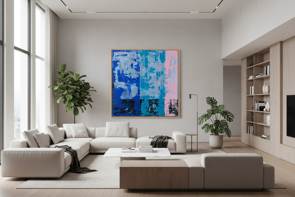 SUNRISE 120x120 cm in modernem großem Wohnzimmer