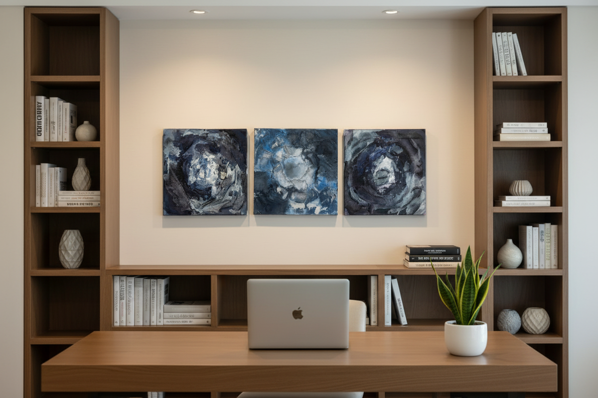 Triptychon mit mehr Raumkontext im Büro